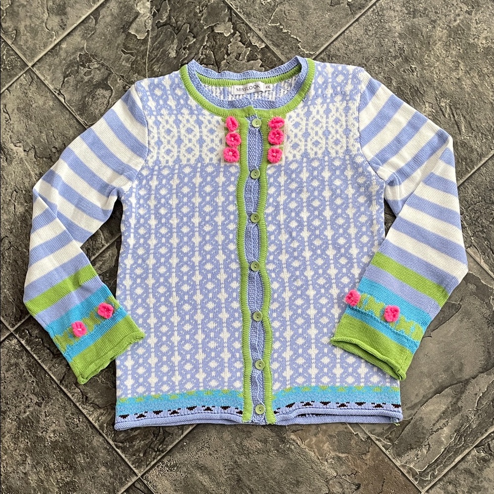 MISSLOOK Colourful Whimsical Women’s Cardigan Knit Cute Floral Appliqué Sweater